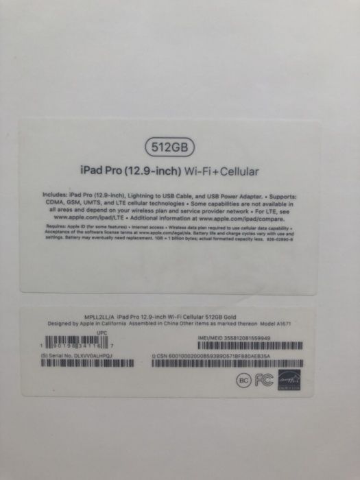 Apple iPad Pro 12.9 512 GB Wi-Fi + 4G Gold 2017 