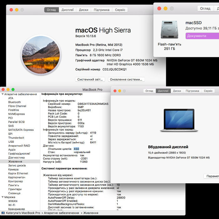 MacBook Pro retina 15 2012 i7 256Gb