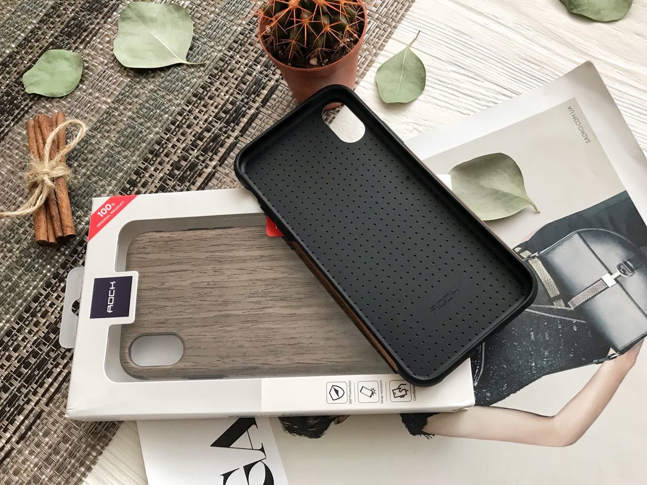 Деревянный чехол для iPhone X ROCK Origin Series (Black Rose)