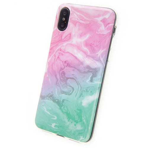 Мраморный розово-бирюзовый чехол для iPhone X