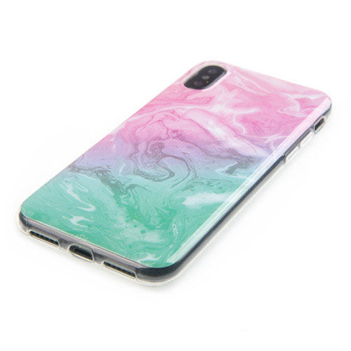 Мраморный розово-бирюзовый чехол для iPhone X