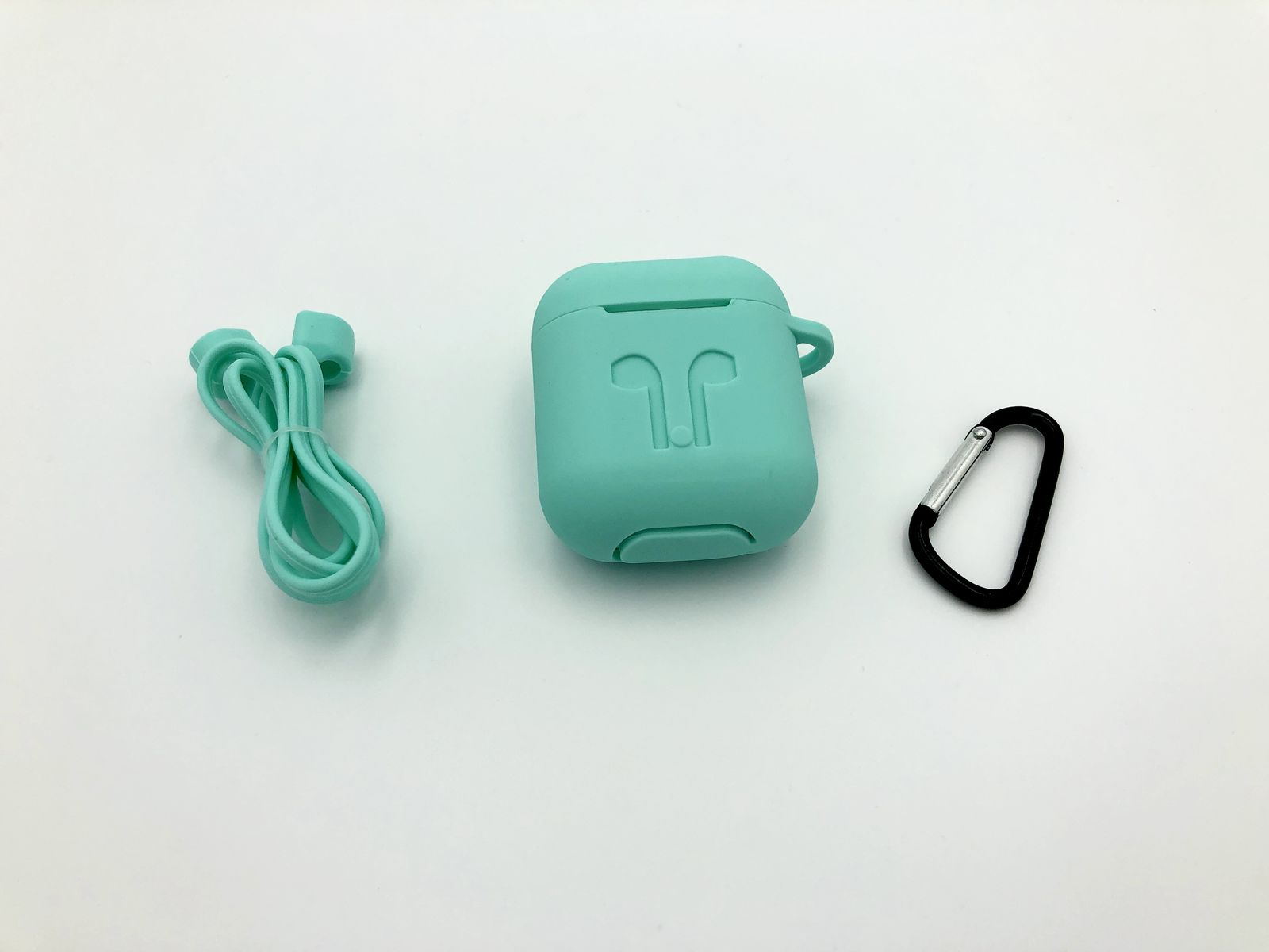Чехол силиконовый для Apple AirPods Mint +Карабин +Шнурок 