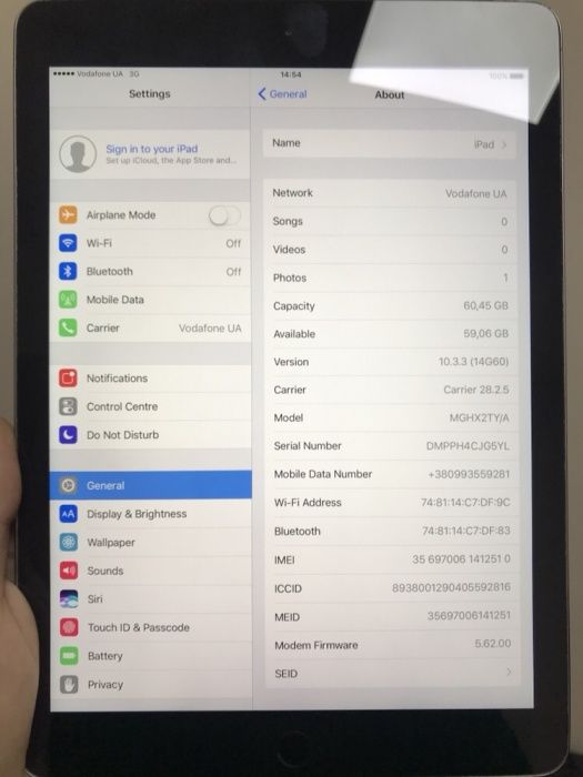 iPad air 2 64 gb + 3G